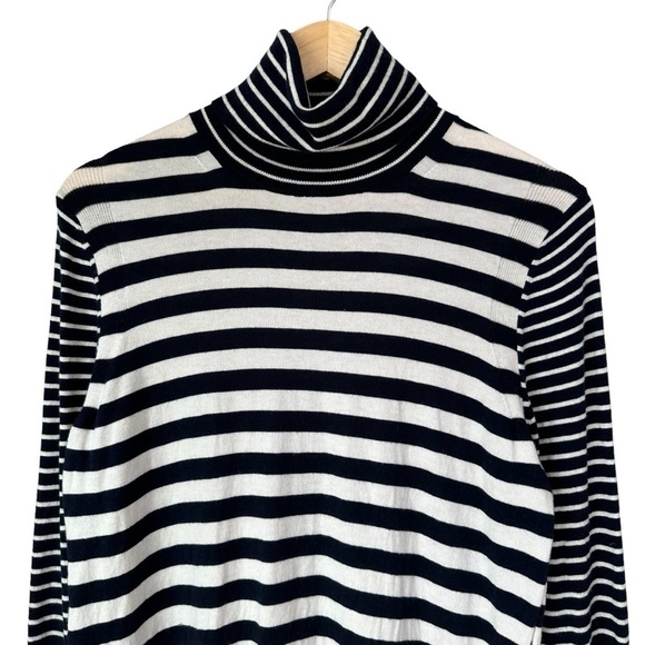 Banana Republic Cotton & Cashmere Navy White Stripe Turtleneck Sweater, Large - Picture 2 of 6